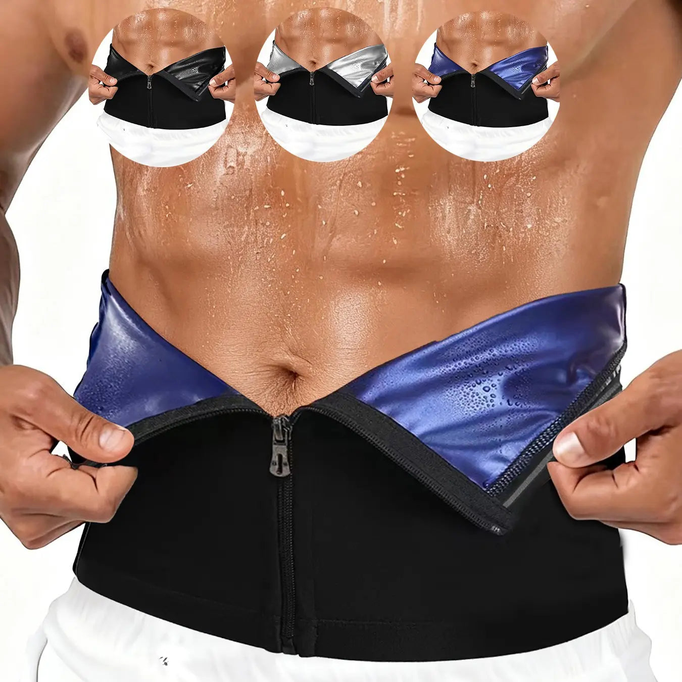 Men's Waist Trainer Zipper Sweat Belt - Sauna Workout Band, All-Season Fitness Waistband with Sporty Design