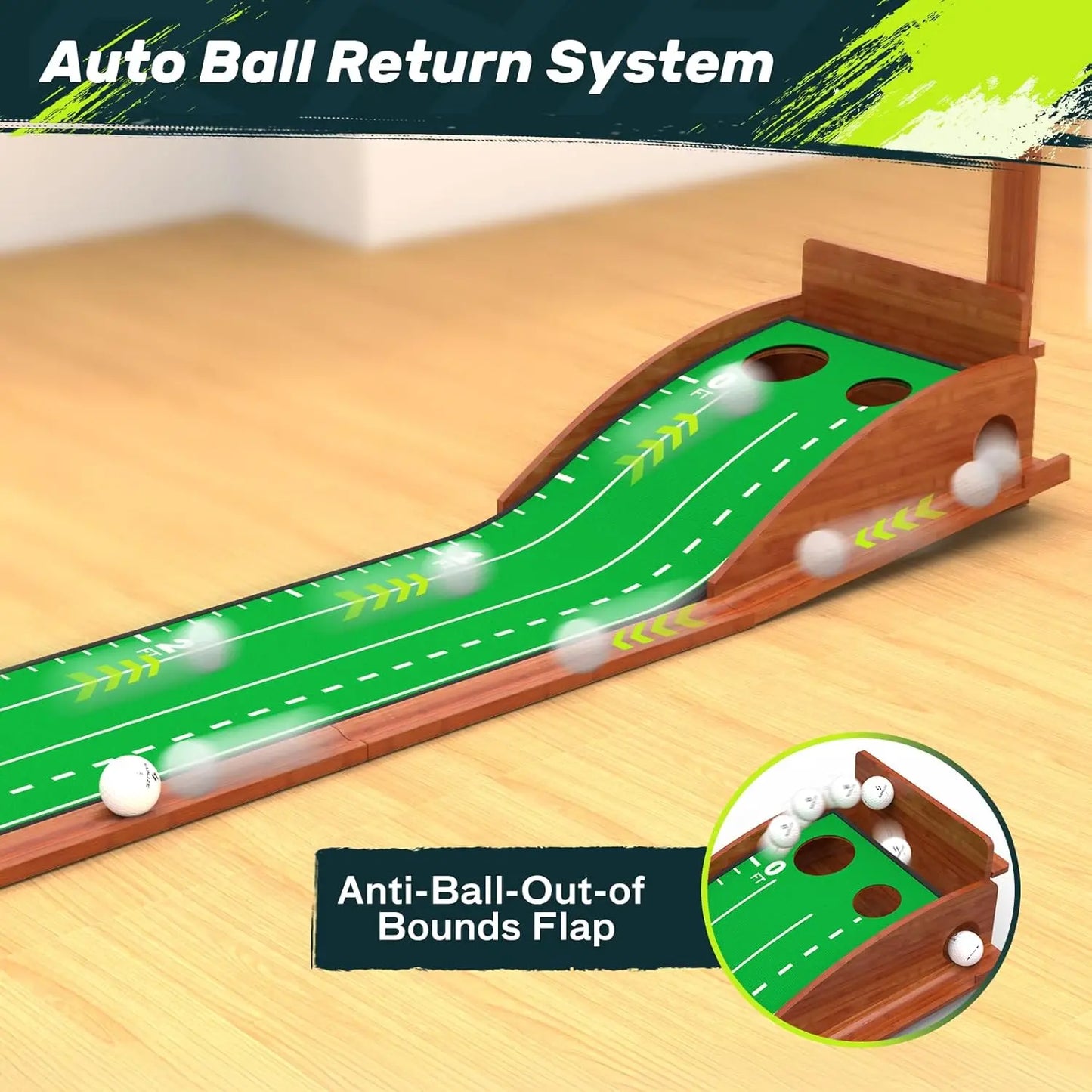 SAPLIZE Portable Golf Putting Mat with Automatic Ball Return and Integrated Mirror for Enhanced Accuracy - Ideal for Indoor and Outdoor Practice