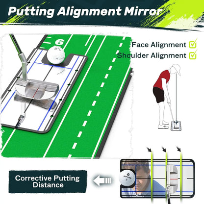 SAPLIZE Portable Golf Putting Mat with Automatic Ball Return and Integrated Mirror for Enhanced Accuracy - Ideal for Indoor and Outdoor Practice