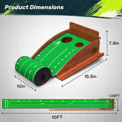 SAPLIZE Portable Golf Putting Mat with Automatic Ball Return and Integrated Mirror for Enhanced Accuracy - Ideal for Indoor and Outdoor Practice