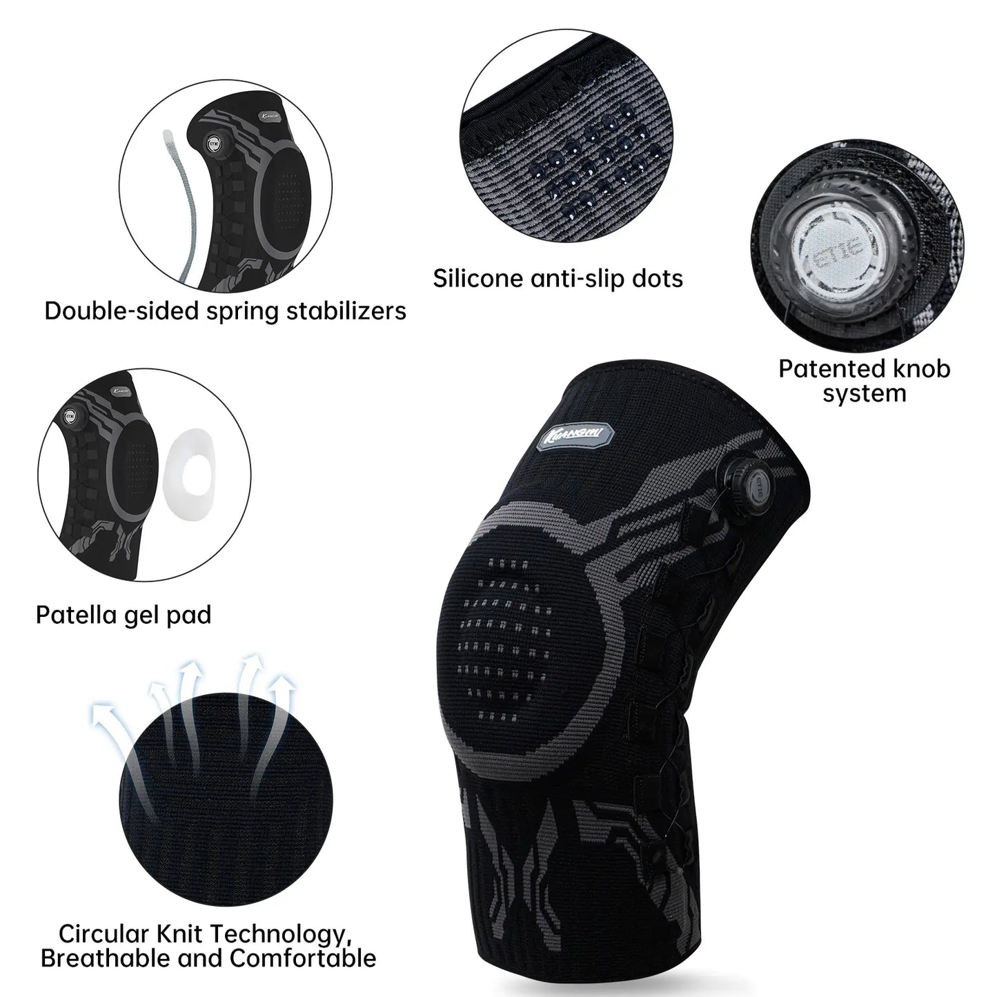 Kuangmi Compression Knee Brace with Patella Gel Pad and Side Stabilizers for Pain Relief, Workout Support, Arthritis, and Meniscus Tear Recovery