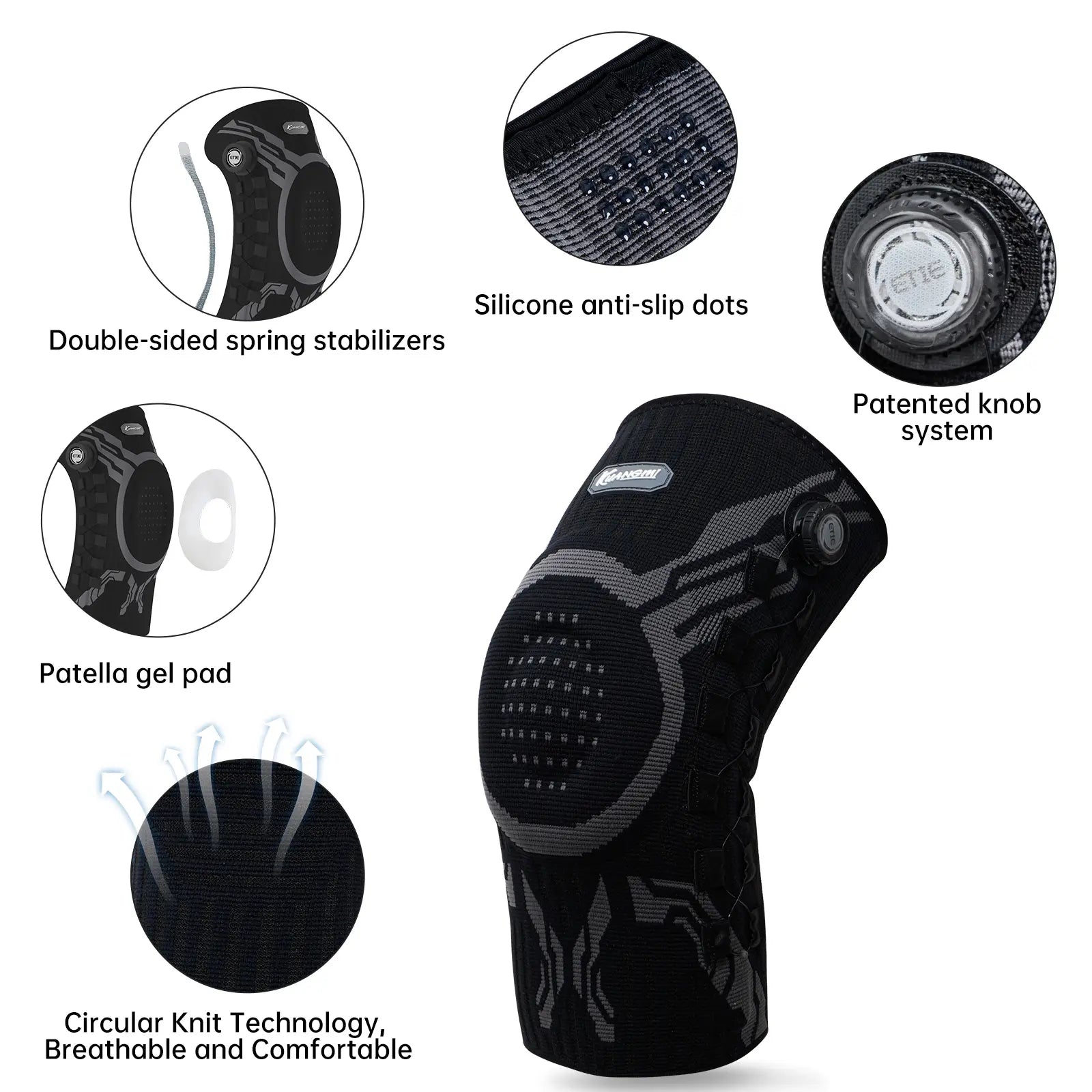 Kuangmi Compression Knee Brace with Patella Gel Pad and Side Stabilizers for Pain Relief, Workout Support, Arthritis, and Meniscus Tear Recovery