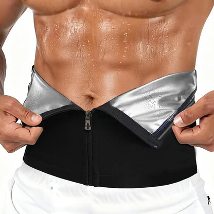 Men's Waist Trainer Zipper Sweat Belt - Sauna Workout Band, All-Season Fitness Waistband with Sporty Design