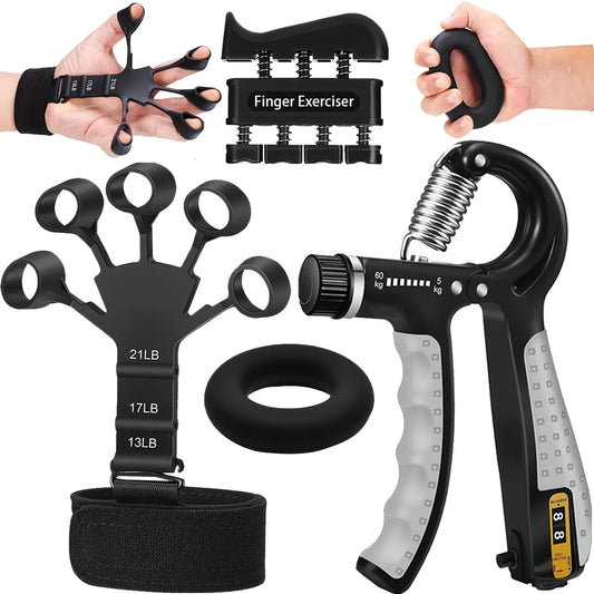 Pro Grip Trainer 4-Pack Adjustable Resistance (10-130 Lbs) Gym Muscle Builder， Weak Grip? Fix in 2 Weeks! (Office/Gym/Carpal Tunnel Relief) Forearm Exerciser