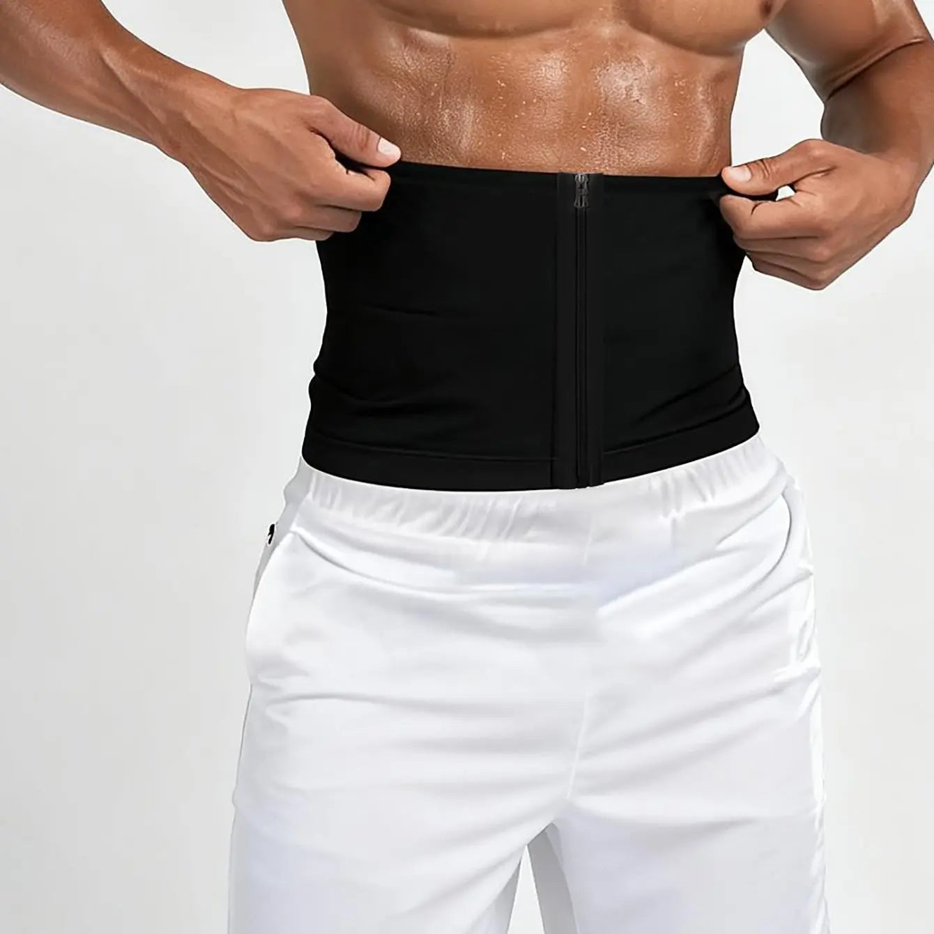 Men's Waist Trainer Zipper Sweat Belt - Sauna Workout Band, All-Season Fitness Waistband with Sporty Design