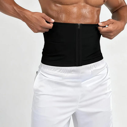 Men's Waist Trainer Zipper Sweat Belt - Sauna Workout Band, All-Season Fitness Waistband with Sporty Design