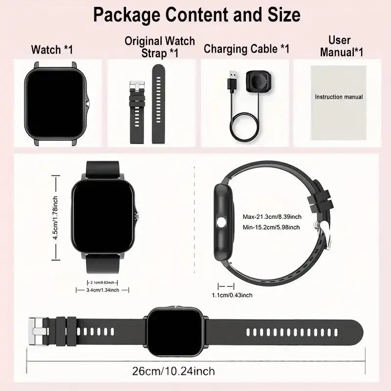 Premium Smart Watch for Men and Women with 1.83" Touch Screen, Advanced Fitness Tracker, Workout Activity Monitor, Message Notifications, Multiple Sports Modes, IP68 Waterproof, Compatible with iOS and Android Devices