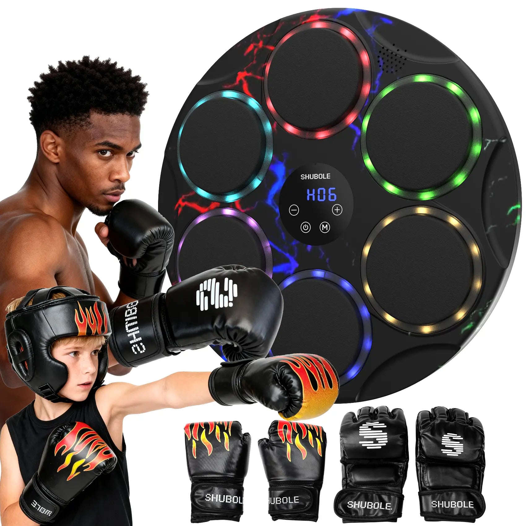 SHUBOLE Wall-Mounted Music Boxing Trainer with Gloves - 9-Speed Punching Game for Adults and Kids, Upgraded 2025 Gift for Ages 6 and Up