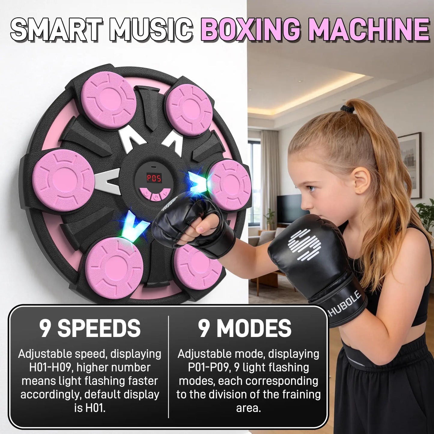 Professional Music Boxing Machine for All Ages - Wall-Mounted Punching Pad with Lighting, 9-Speed Bluetooth Boxing Game, Includes Gloves, Enhanced 2026 Upgrade for Kids Age 6+ with Protective Gear