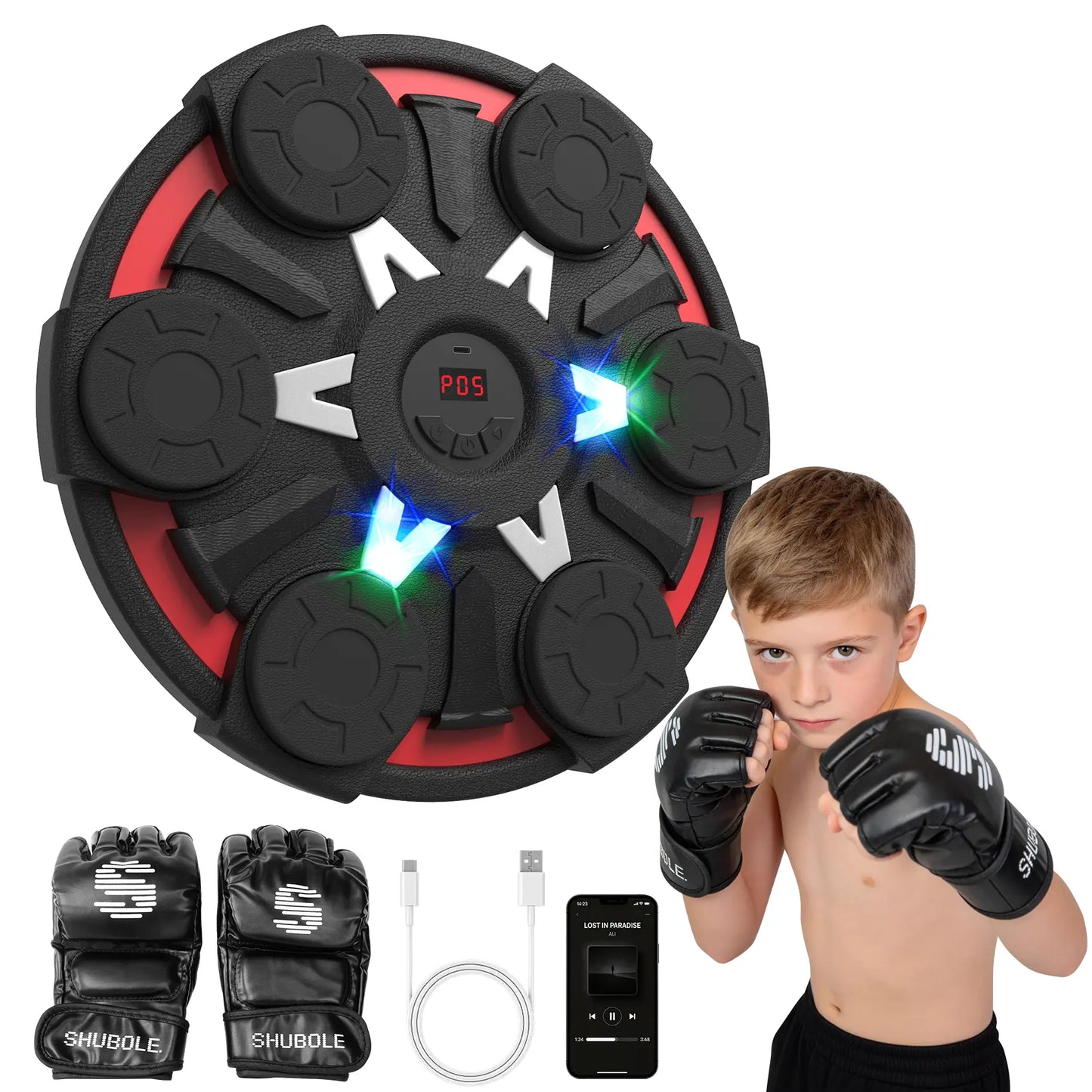Professional Music Boxing Machine for All Ages - Wall-Mounted Punching Pad with Lighting, 9-Speed Bluetooth Boxing Game, Includes Gloves, Enhanced 2026 Upgrade for Kids Age 6+ with Protective Gear