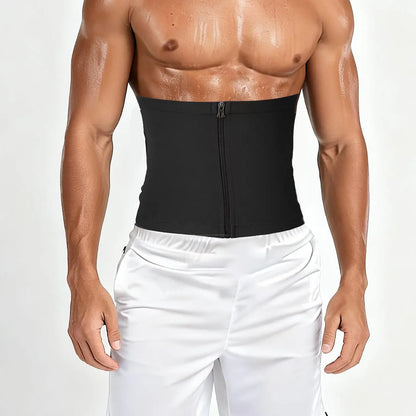 Men's Waist Trainer Zipper Sweat Belt - Sauna Workout Band, All-Season Fitness Waistband with Sporty Design