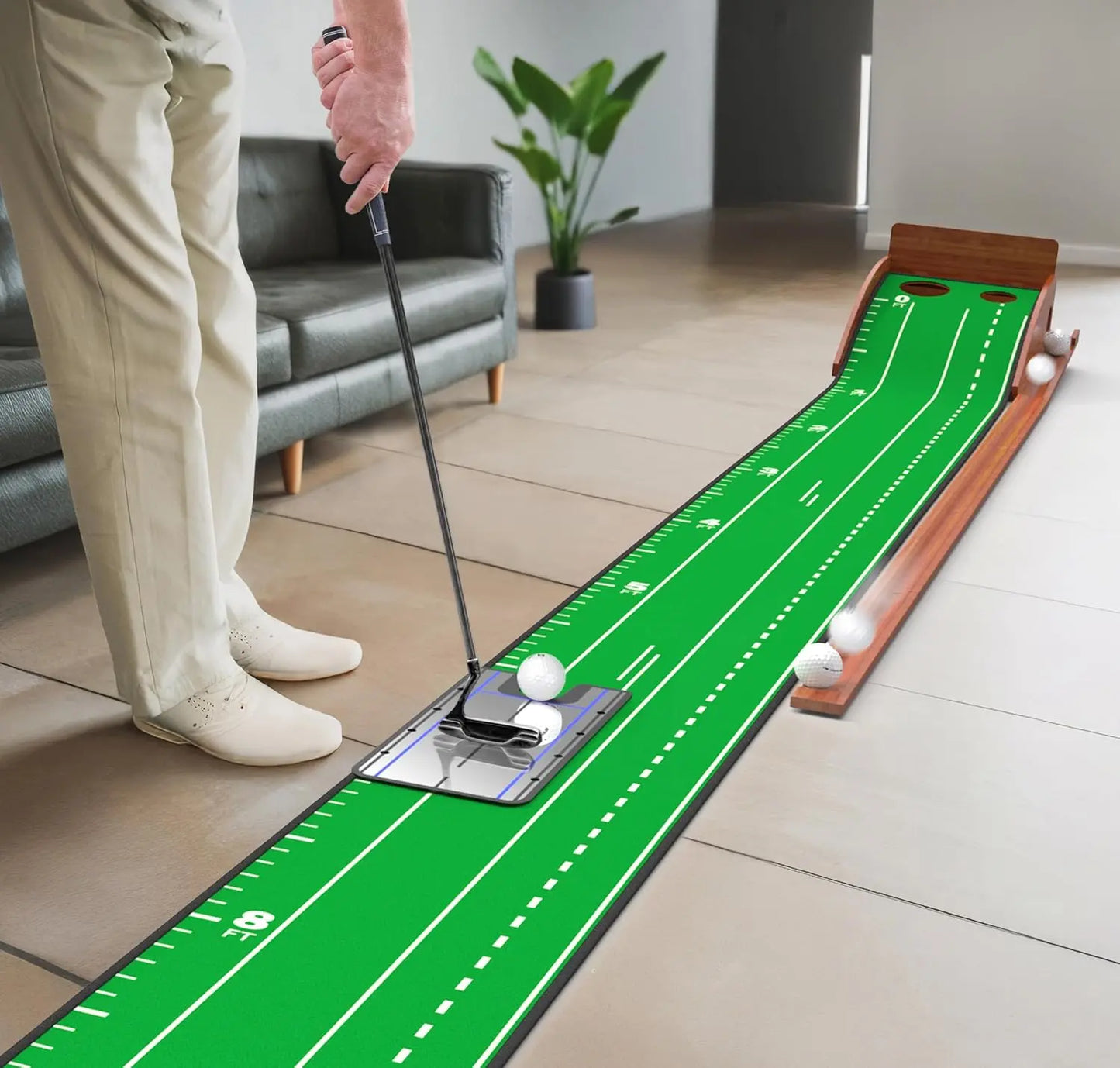 SAPLIZE Portable Golf Putting Mat with Automatic Ball Return and Integrated Mirror for Enhanced Accuracy - Ideal for Indoor and Outdoor Practice