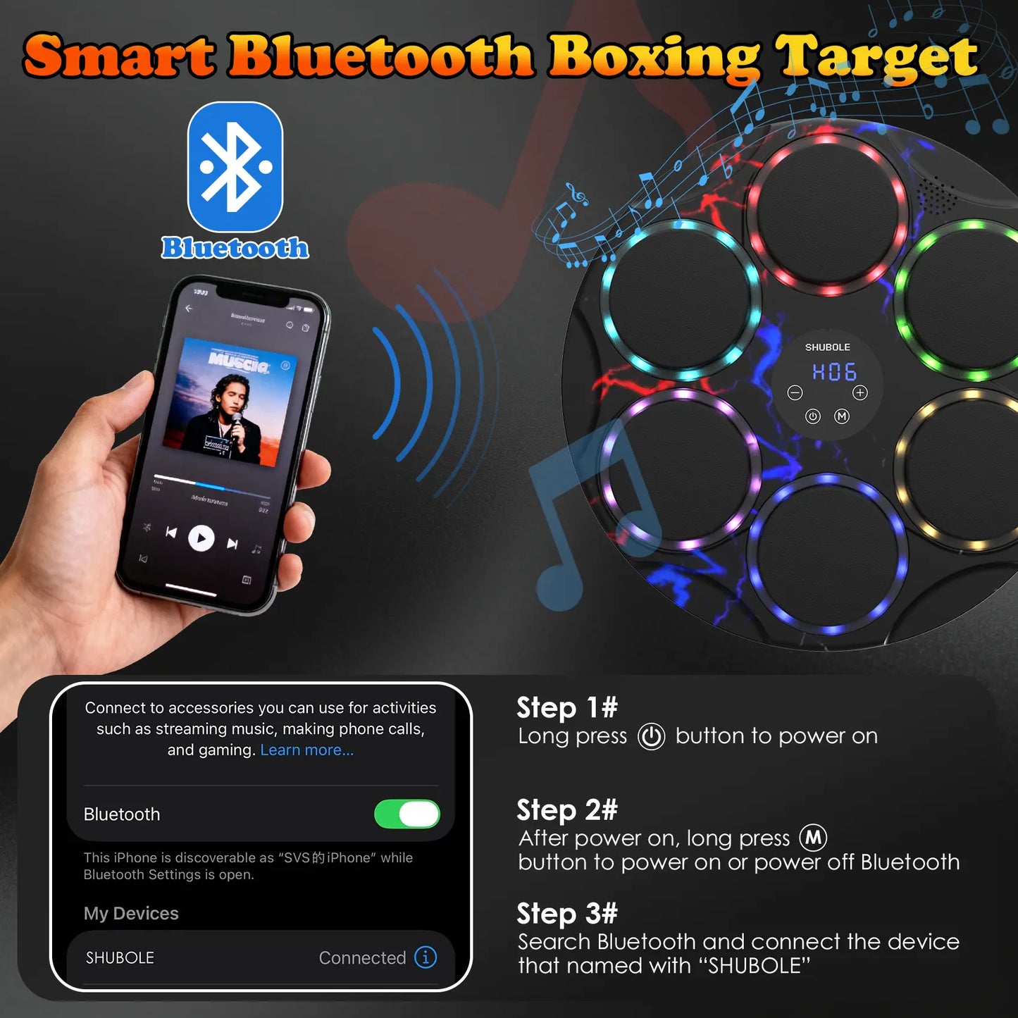 SHUBOLE Wall-Mounted Music Boxing Trainer with Gloves - 9-Speed Punching Game for Adults and Kids, Upgraded 2025 Gift for Ages 6 and Up