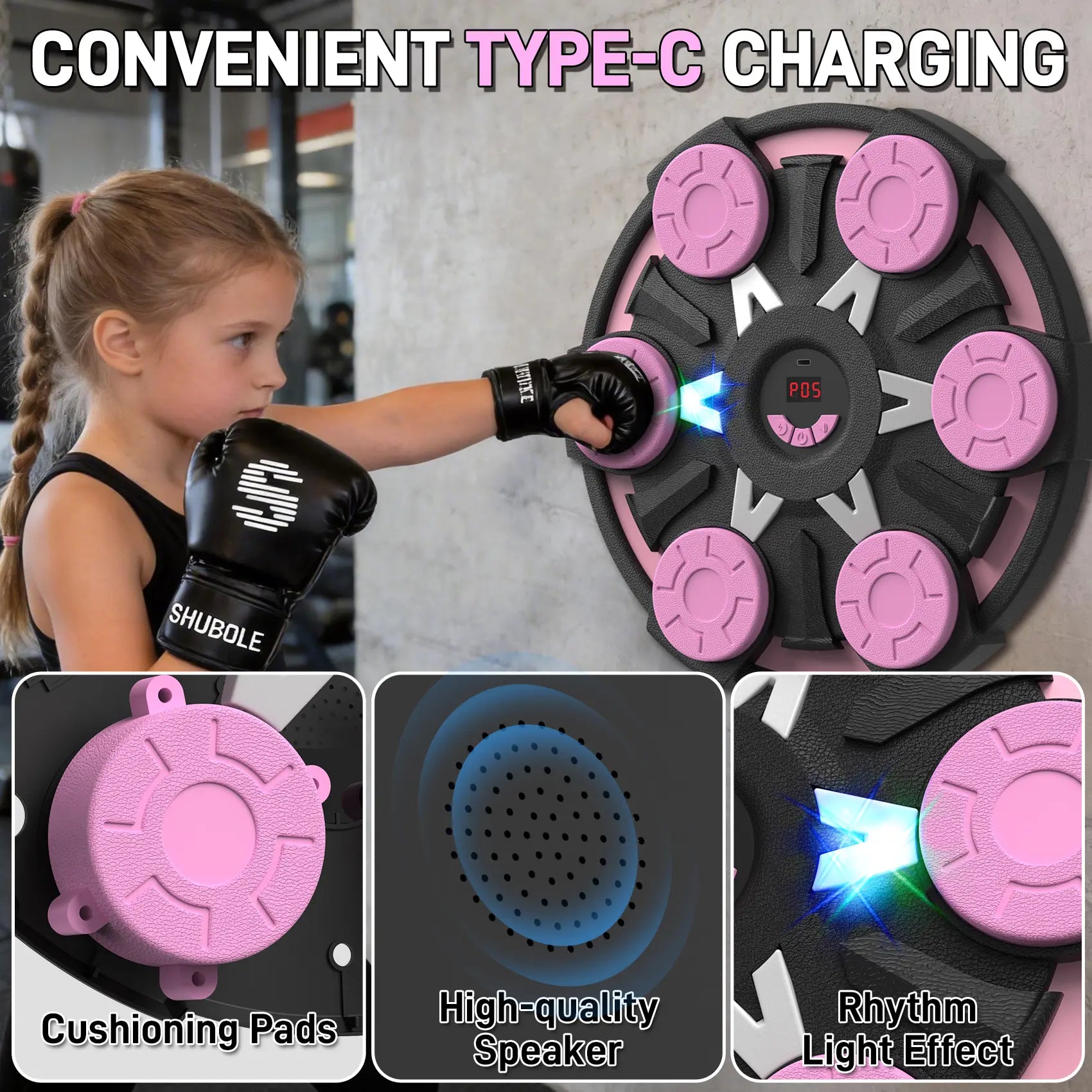 Professional Music Boxing Machine for All Ages - Wall-Mounted Punching Pad with Lighting, 9-Speed Bluetooth Boxing Game, Includes Gloves, Enhanced 2026 Upgrade for Kids Age 6+ with Protective Gear