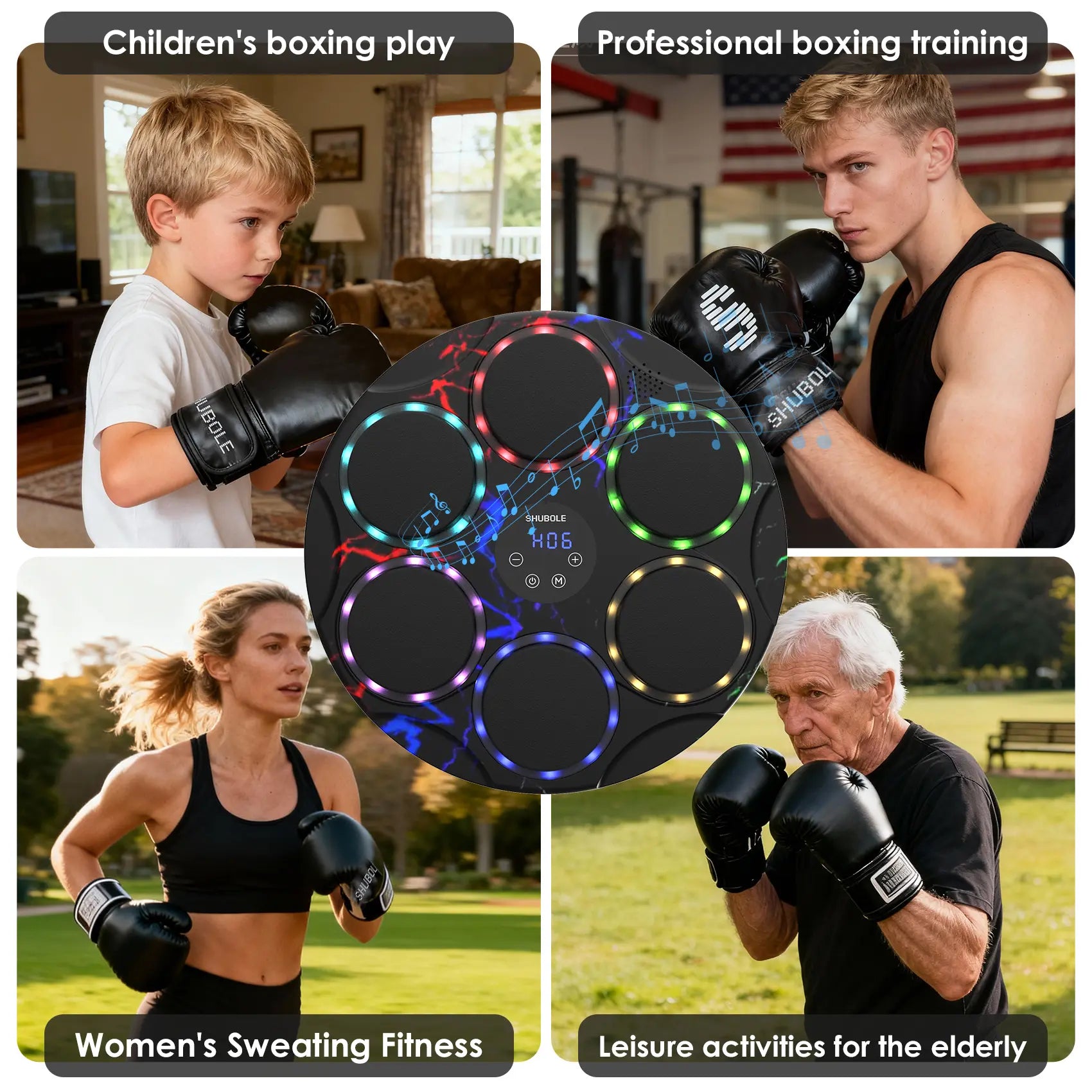 SHUBOLE Wall-Mounted Music Boxing Trainer with Gloves - 9-Speed Punching Game for Adults and Kids, Upgraded 2025 Gift for Ages 6 and Up