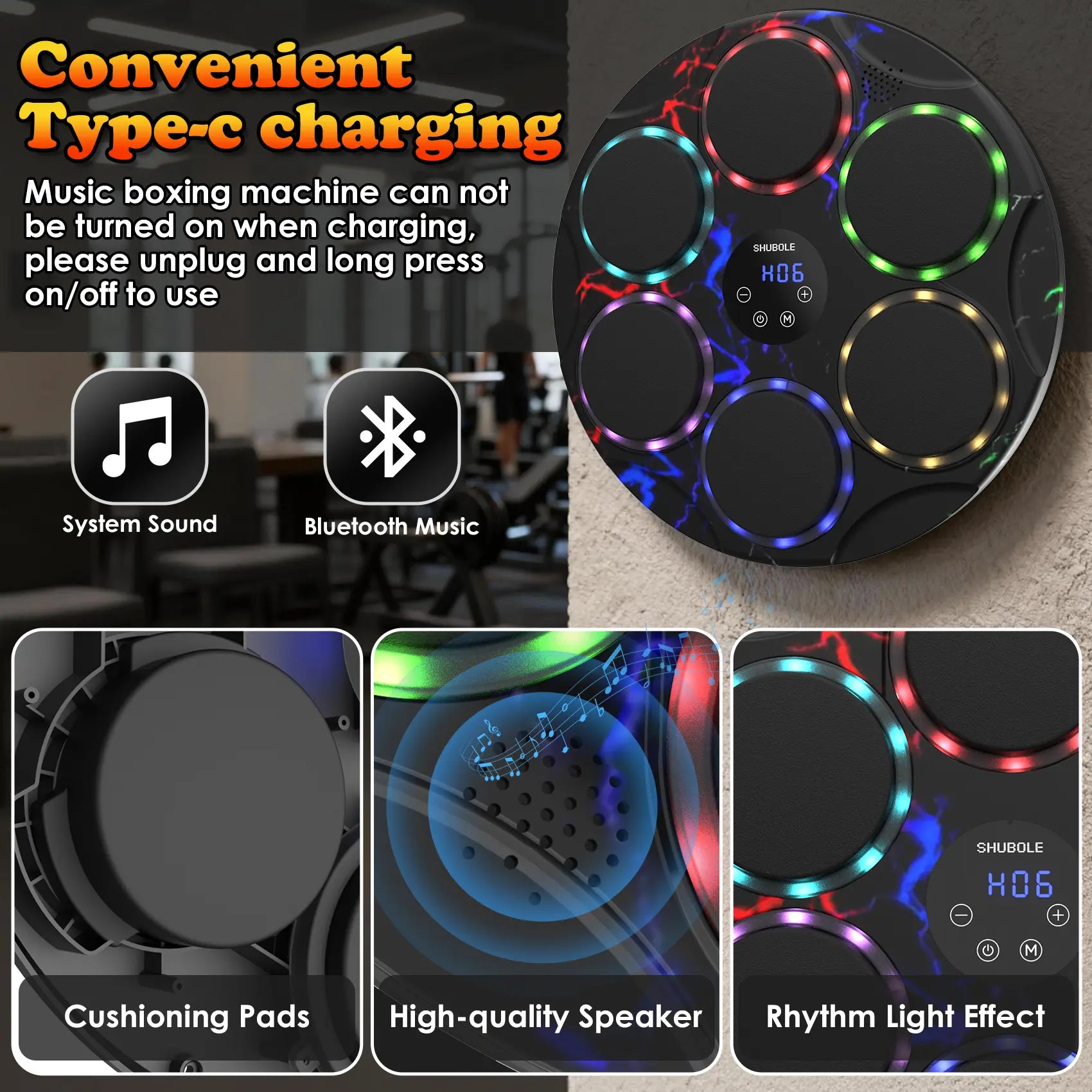 SHUBOLE Wall-Mounted Music Boxing Trainer with Gloves - 9-Speed Punching Game for Adults and Kids, Upgraded 2025 Gift for Ages 6 and Up