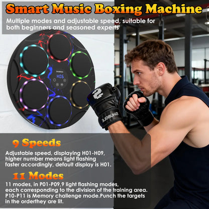SHUBOLE Wall-Mounted Music Boxing Trainer with Gloves - 9-Speed Punching Game for Adults and Kids, Upgraded 2025 Gift for Ages 6 and Up