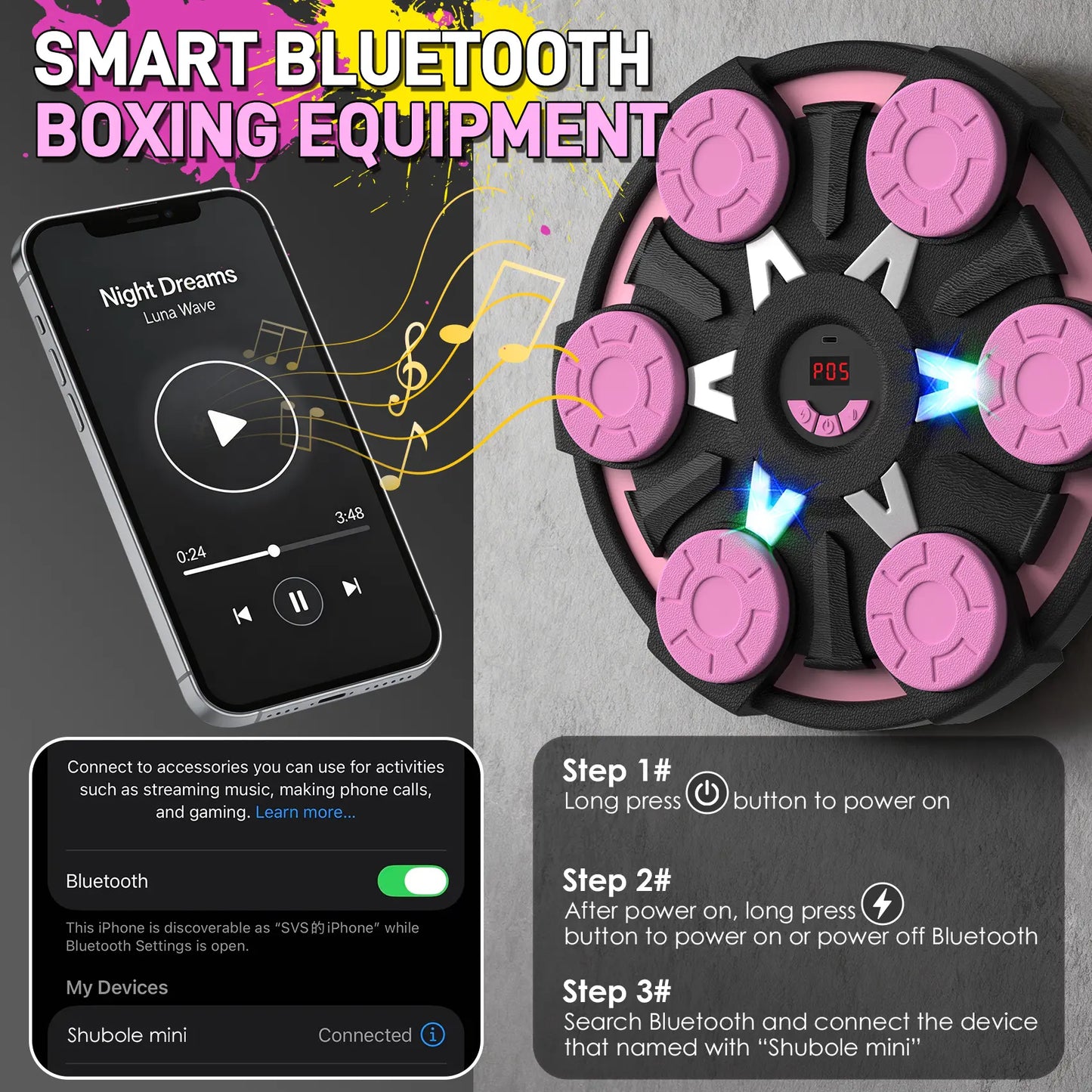 Professional Music Boxing Machine for All Ages - Wall-Mounted Punching Pad with Lighting, 9-Speed Bluetooth Boxing Game, Includes Gloves, Enhanced 2026 Upgrade for Kids Age 6+ with Protective Gear