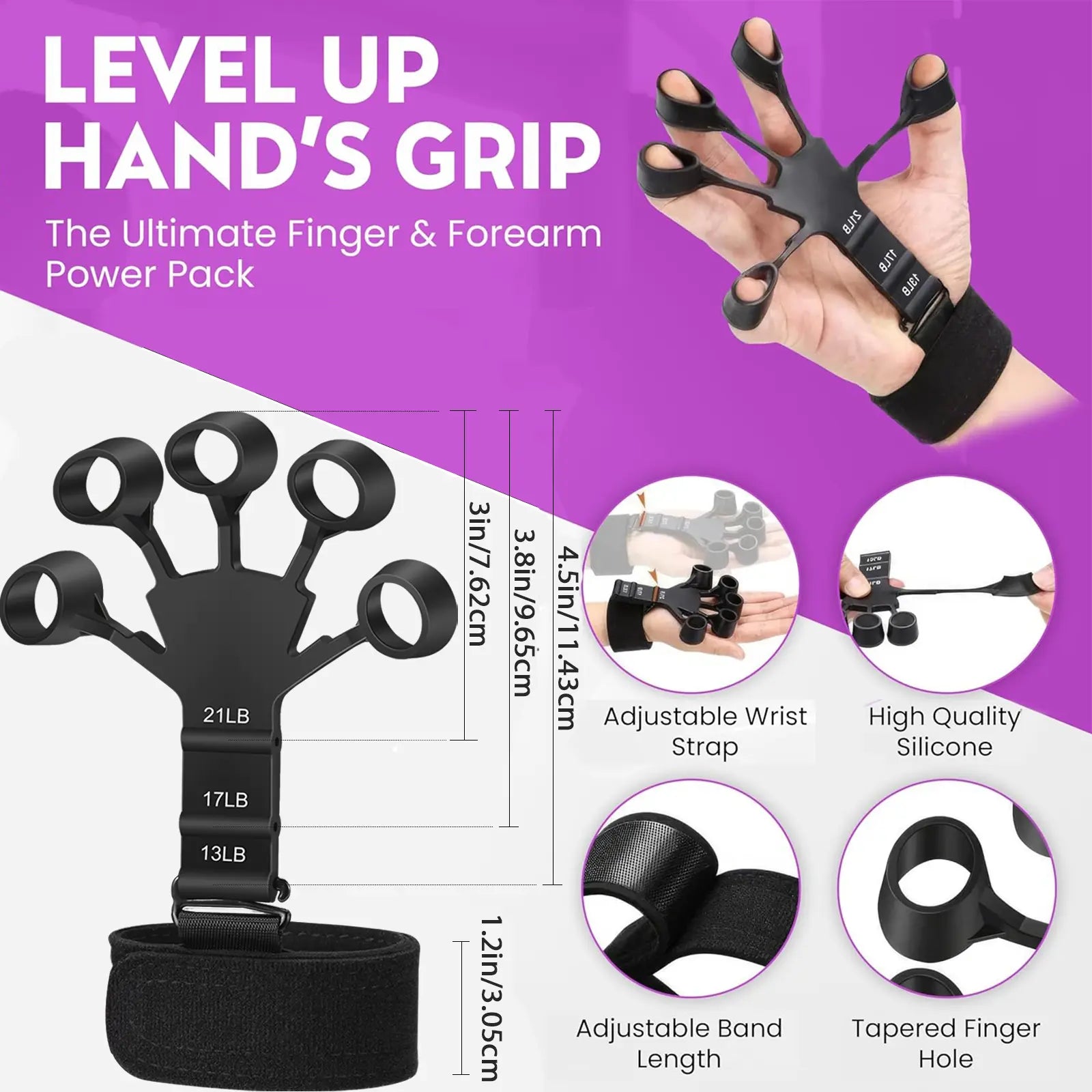 Pro Grip Trainer 4-Pack Adjustable Resistance (10-130 Lbs) Gym Muscle Builder， Weak Grip? Fix in 2 Weeks! (Office/Gym/Carpal Tunnel Relief) Forearm Exerciser